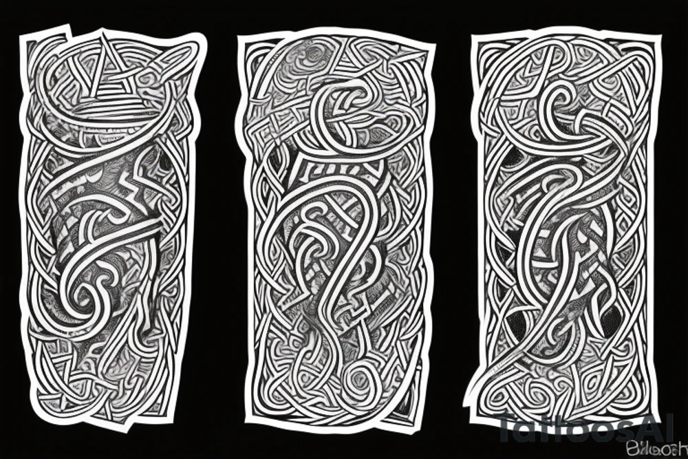 Stave Church in Urnes Archaic Viking style carving of sea serpent head jormungandr made into an arm sleeve tattoo idea