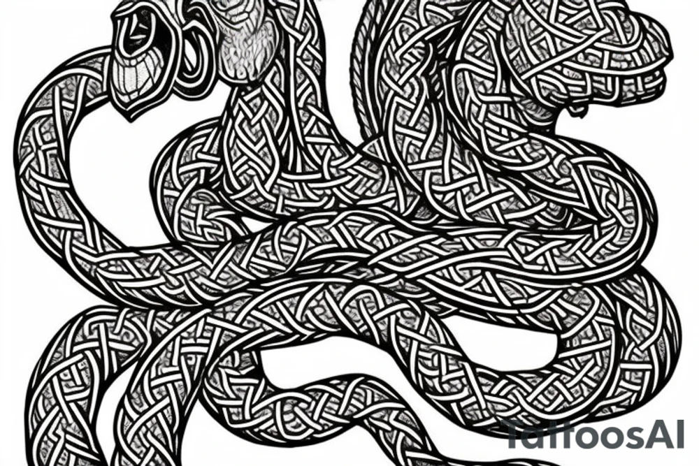 Stave Church in Urnes Archaic Viking style carving of sea serpent head jormungandr made into an arm sleeve tattoo idea