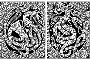 Stave Church in Urnes Archaic Viking style carving of sea serpent head jormungandr made into an arm sleeve tattoo idea