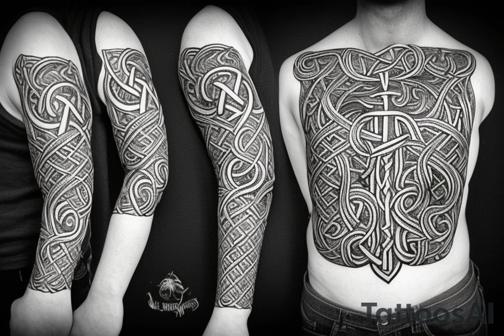 Stave Church in Urnes Archaic Viking style carving of sea serpent head jormungandr made into an arm sleeve tattoo idea