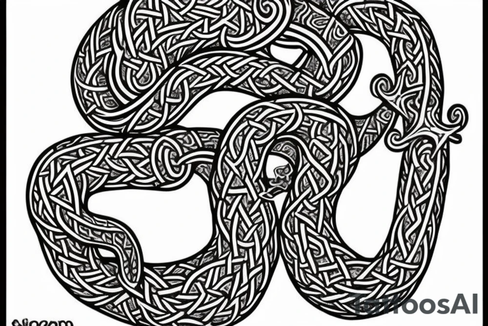 Stave Church in Urnes Archaic Viking style carving of sea serpent head jormungandr made into an arm sleeve tattoo idea