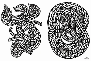 Stave Church in Urnes Archaic Viking style carving of sea serpent head jormungandr made into an arm sleeve tattoo idea