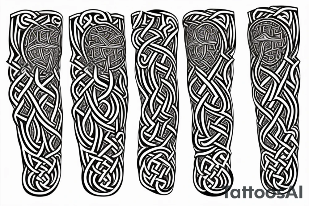 Stave Church in Urnes Archaic Viking style carving of sea serpent head jormungandr/ Rune Stone etching made into an arm sleeve tattoo idea