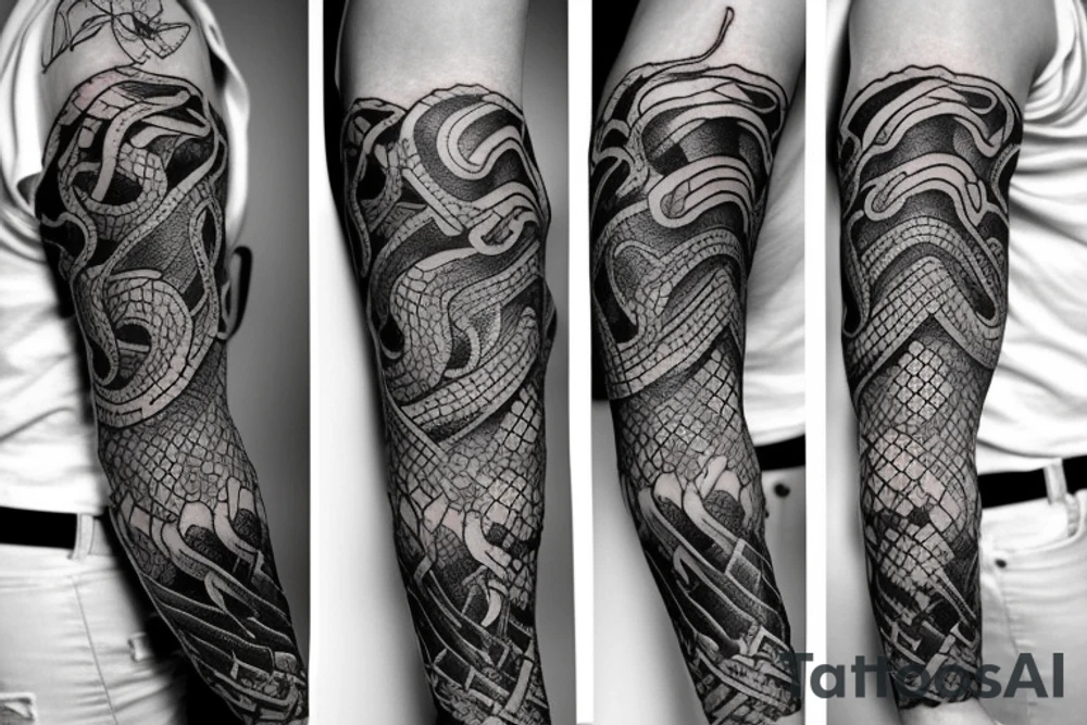 urnes style snake viking arm sleeve tattoo idea