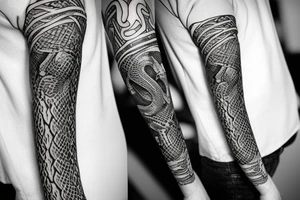 urnes style snake viking arm sleeve tattoo idea