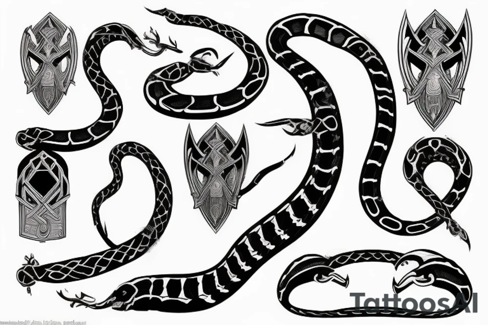urnes style snake viking arm sleeve tattoo idea