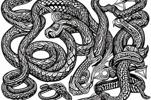 STave church in Urnes Norway 
style snake viking arm sleeve tattoo idea