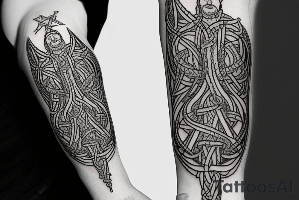 STave church in Urnes Norway 
style snake viking arm sleeve tattoo idea