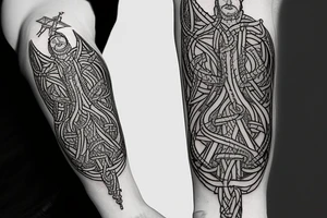 STave church in Urnes Norway 
style snake viking arm sleeve tattoo idea