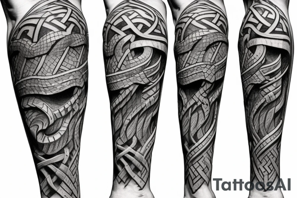 STave church in Urnes Norway Stone carving style snake viking arm sleeve tattoo idea