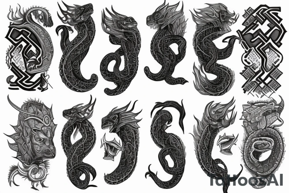 jormangandr archaic carving sleeve tattoo idea