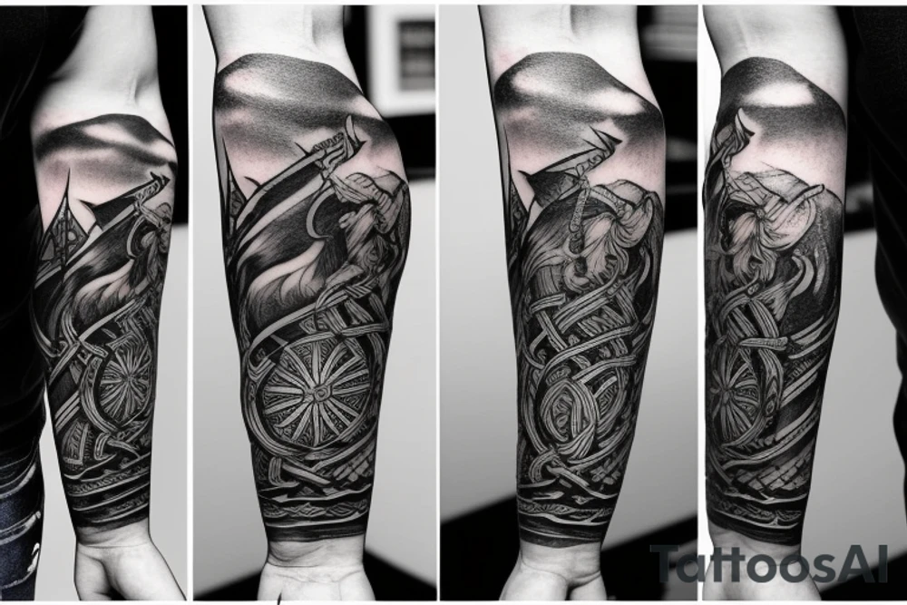 Urnes style viking arm sleeve tattoo idea