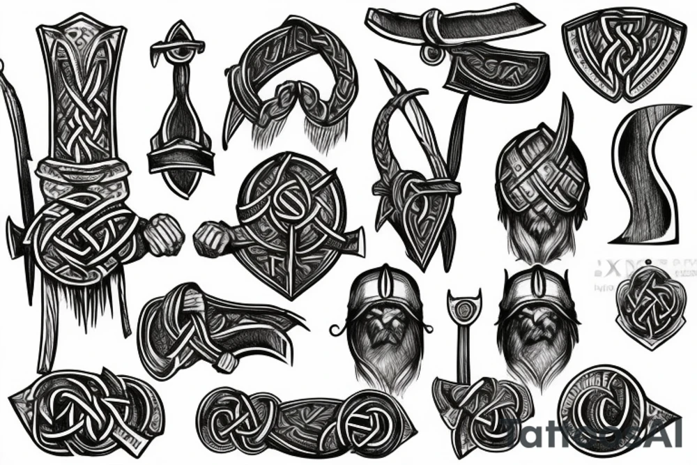 Urnes viking style in axe head outline tattoo idea