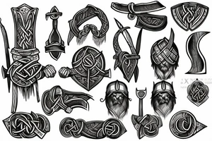 Urnes viking style in axe head outline tattoo idea