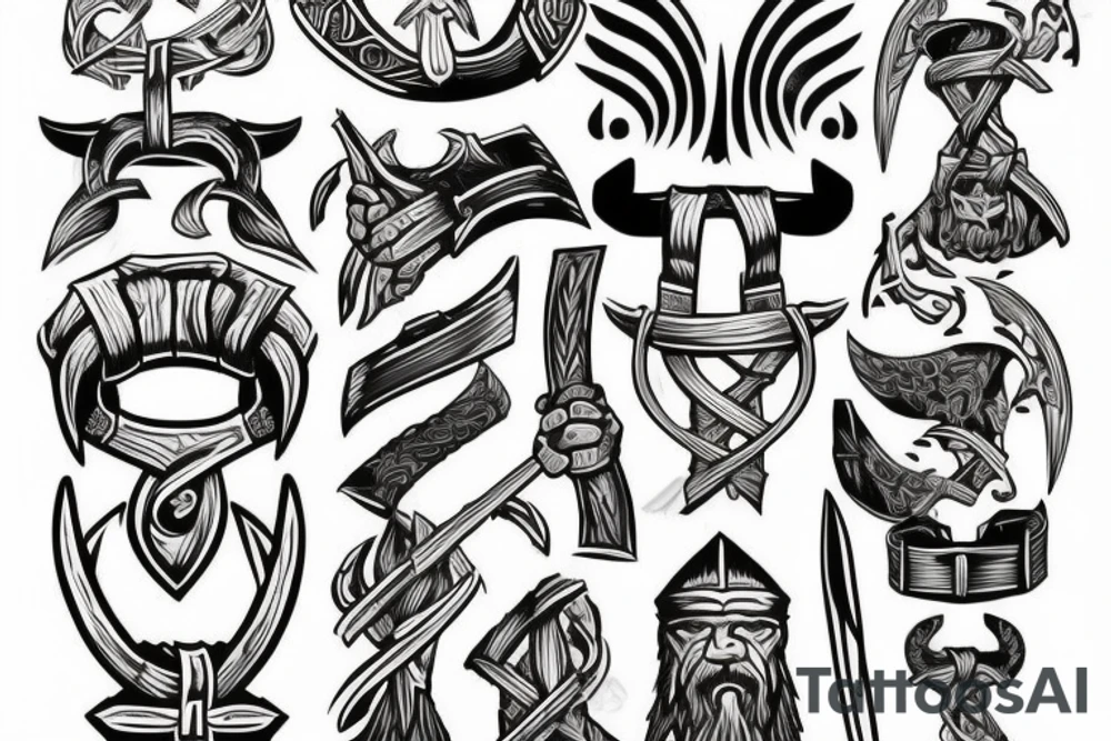 Urnes viking style in axe head outline tattoo idea