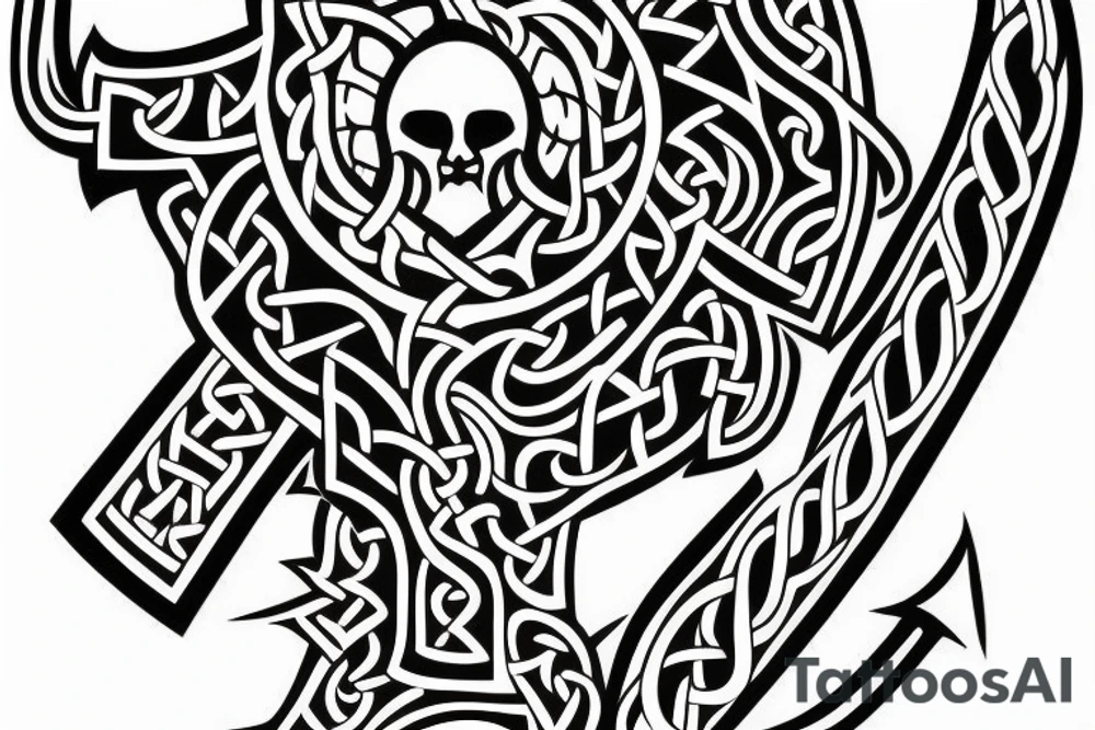 Urnes viking style in axe head outline tattoo idea