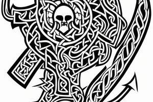 Urnes viking style in axe head outline tattoo idea