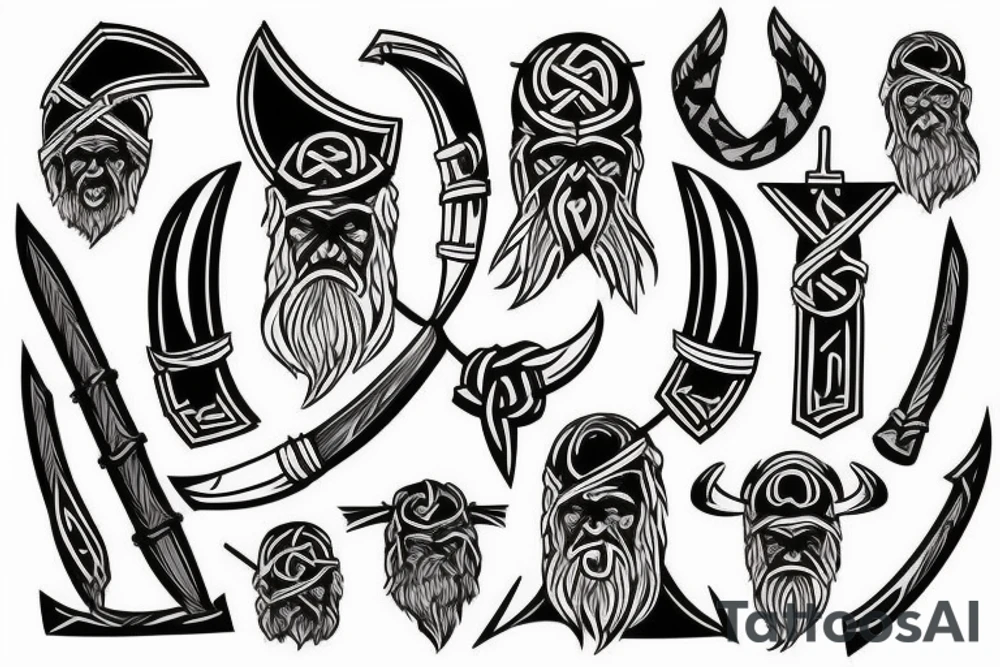 Urnes viking style in axe head outline tattoo idea