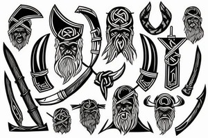 Urnes viking style in axe head outline tattoo idea