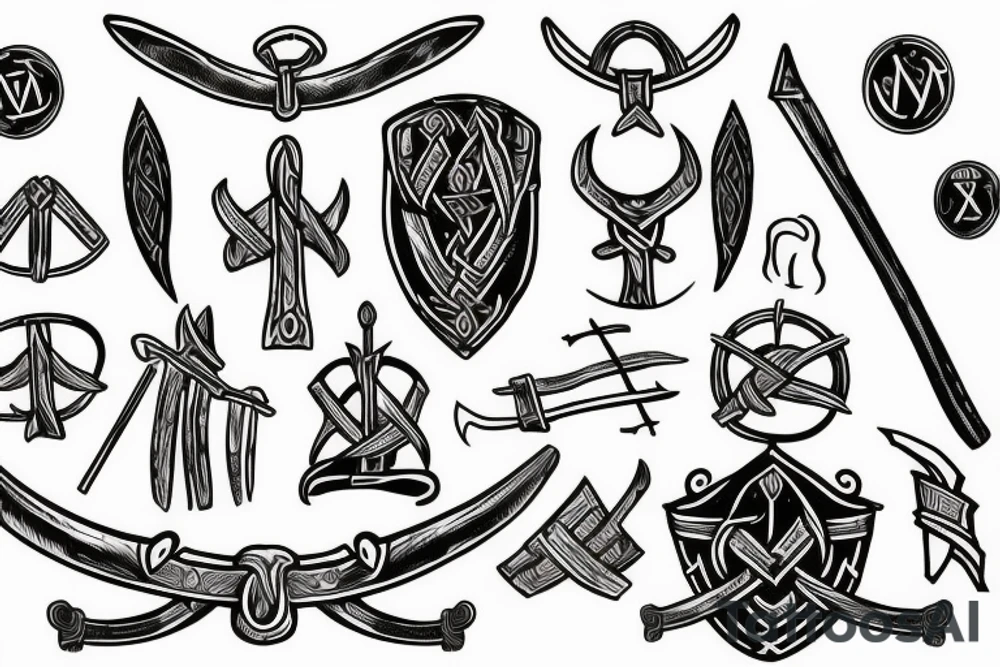 Urnes viking style in axe head outline tattoo idea