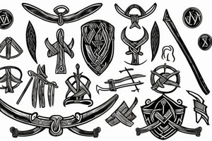 Urnes viking style in axe head outline tattoo idea