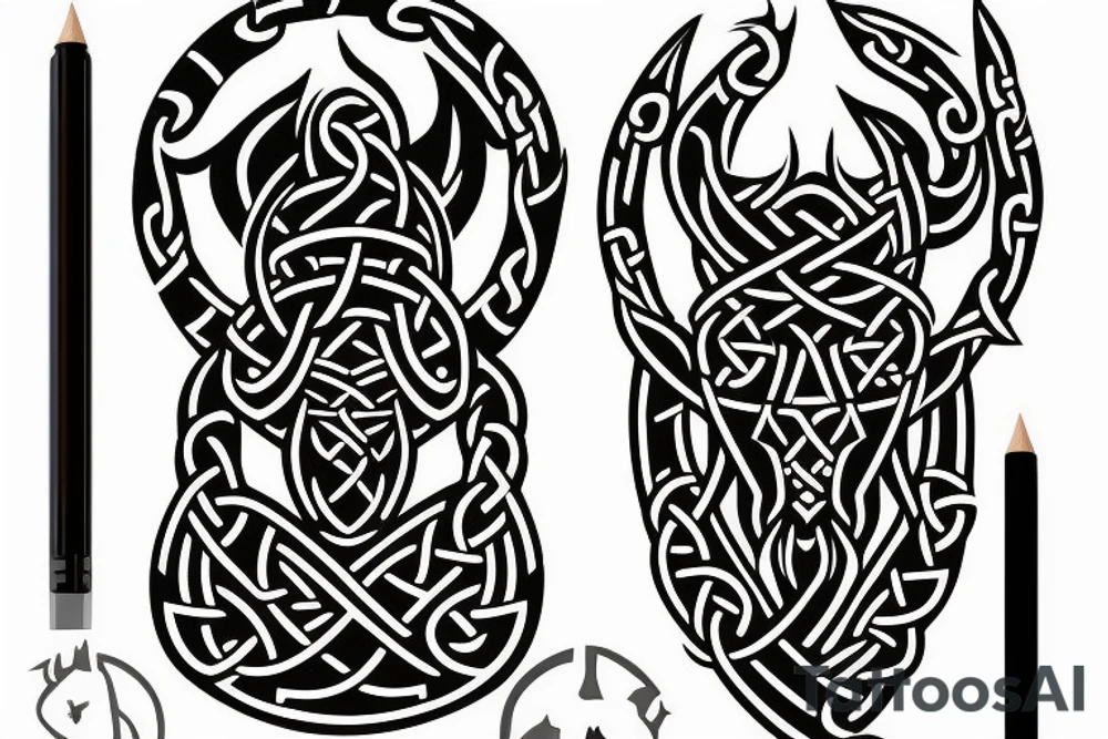 Urnes viking style in axe head outline tattoo idea