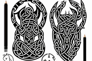 Urnes viking style in axe head outline tattoo idea