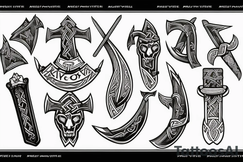 axe head inlaid with viking artwork tattoo idea