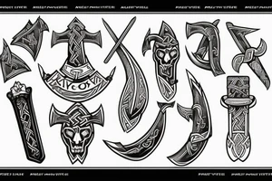 axe head inlaid with viking artwork tattoo idea