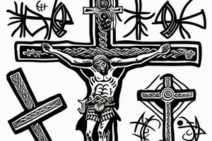 crucifix with viking inspired artwork tattoo idea