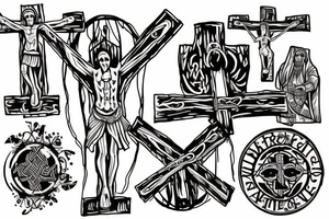 crucifix with viking inspired artwork tattoo idea