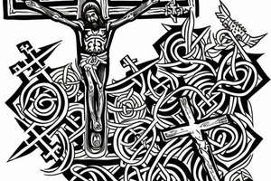 crucifix with viking inspired artwork tattoo idea