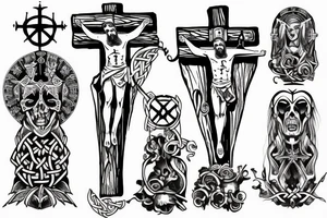 crucifix with viking inspired artwork tattoo idea