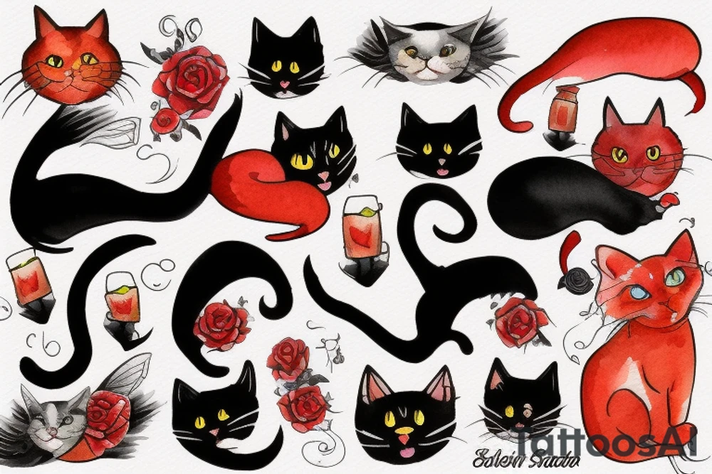 Black cat and red cat tattoo idea