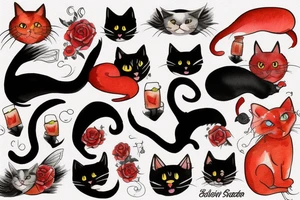 Black cat and red cat tattoo idea