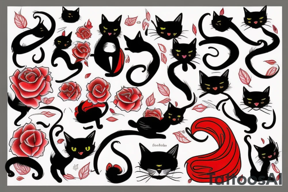 Black cat and red cat tattoo idea