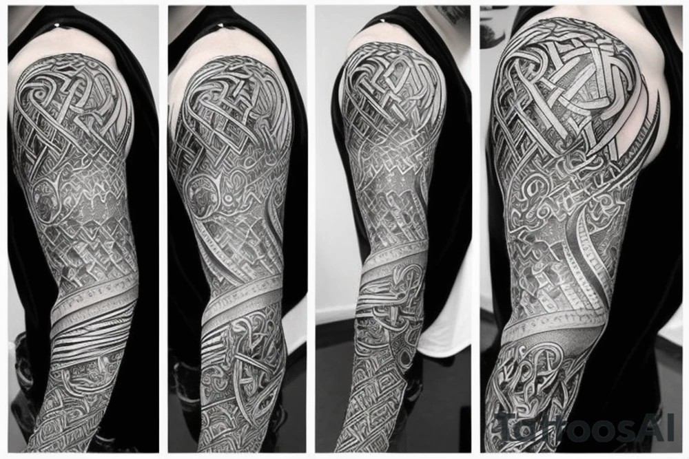 2-Dimensional no shading viking arm sleeve tattoo idea