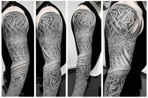 2-Dimensional no shading viking arm sleeve tattoo idea