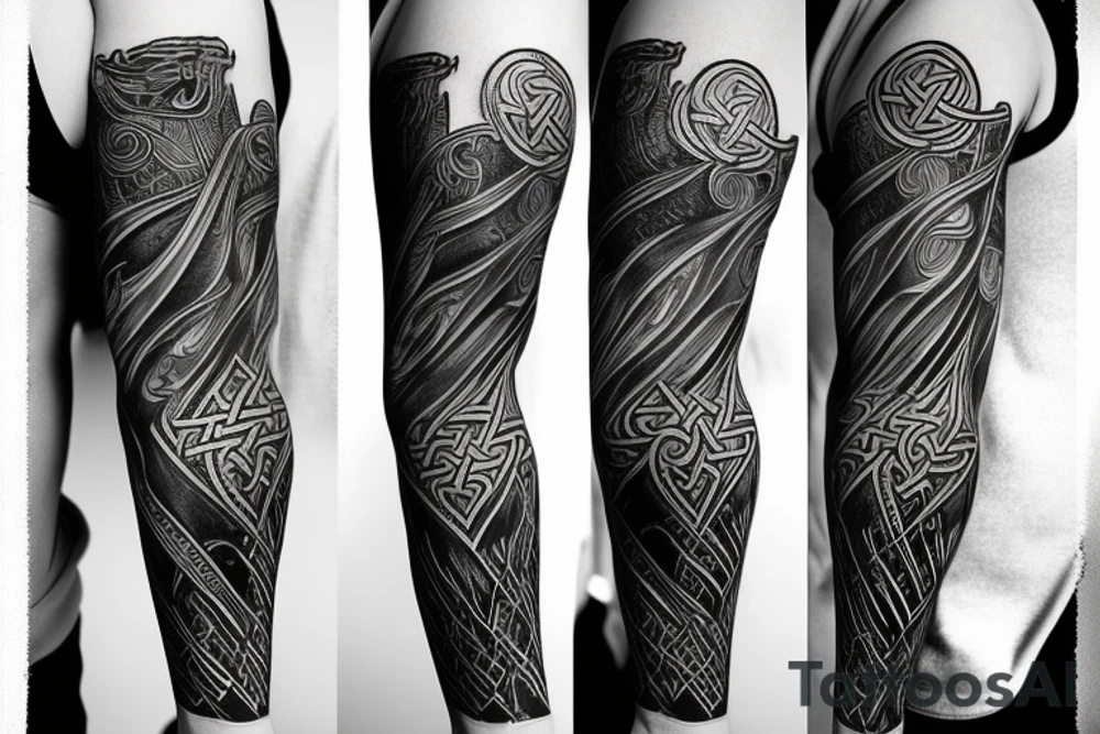 2-Dimensional no shading viking arm sleeve tattoo idea