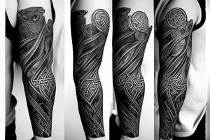 2-Dimensional no shading viking arm sleeve tattoo idea