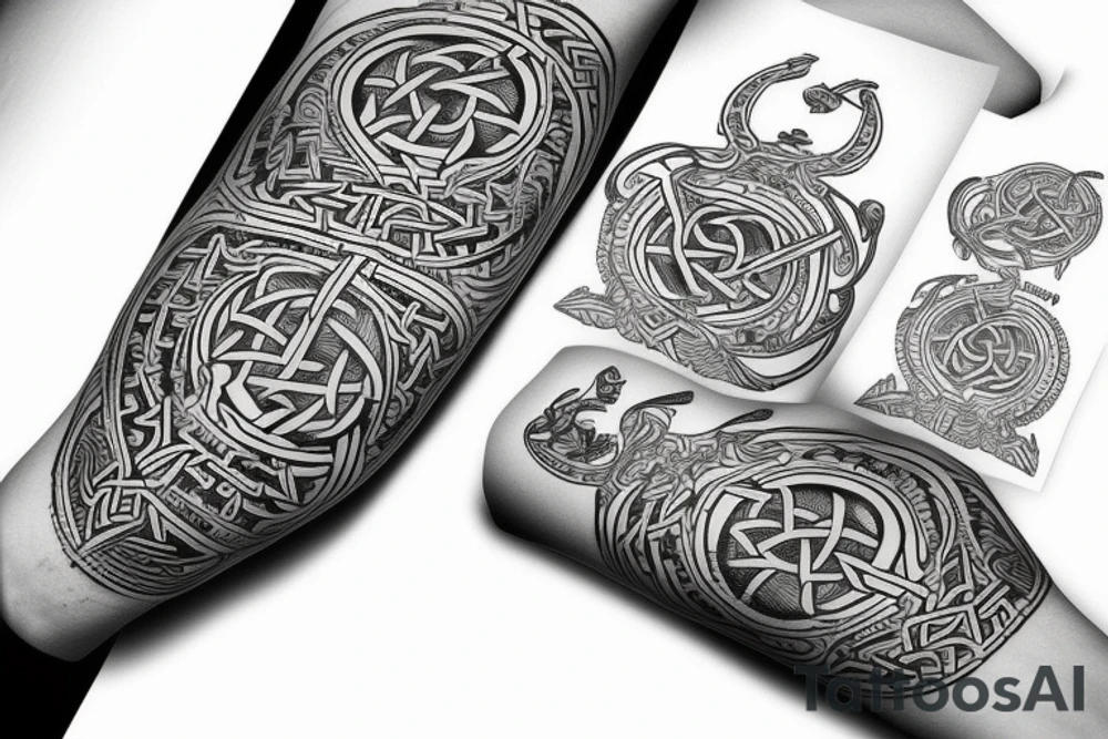 2-Dimensional no shading viking arm sleeve tattoo idea