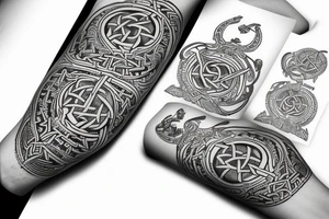 2-Dimensional no shading viking arm sleeve tattoo idea