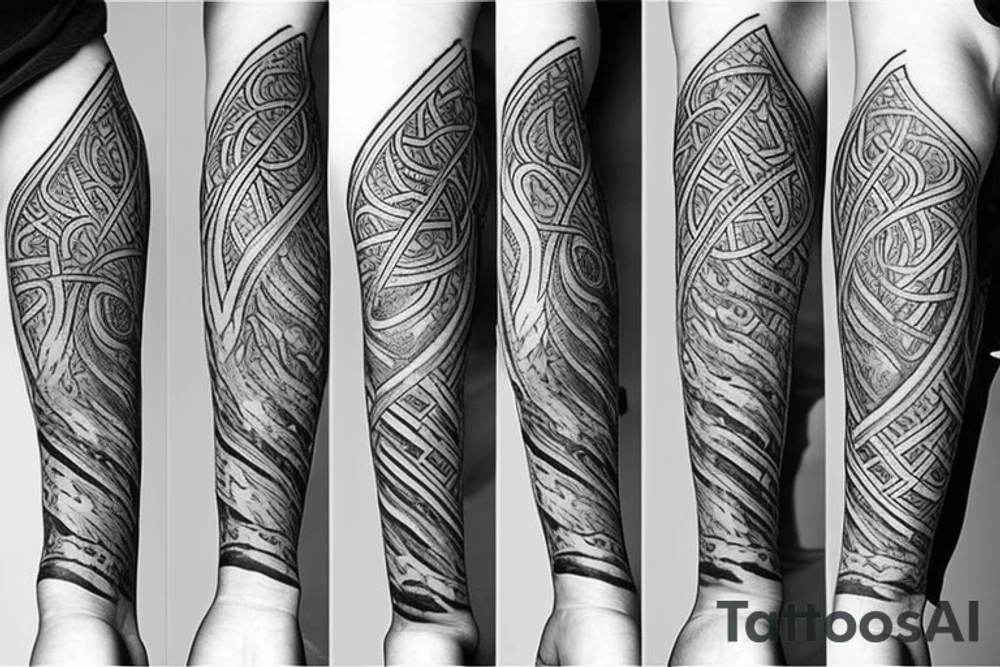 2-Dimensional no shading viking arm sleeve tattoo idea