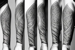 2-Dimensional no shading viking arm sleeve tattoo idea