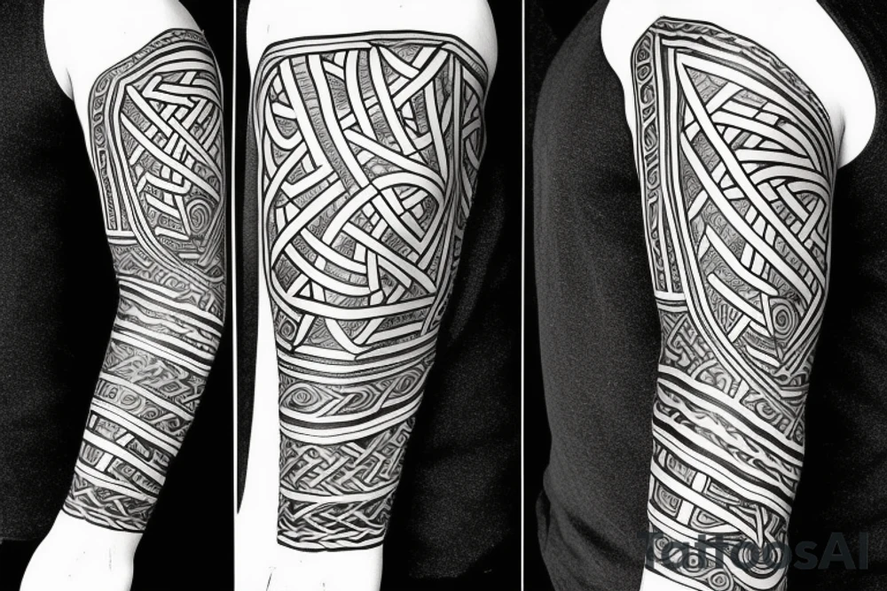 2-Dimensional no shading viking arm sleeve tattoo idea
