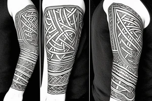 2-Dimensional no shading viking arm sleeve tattoo idea