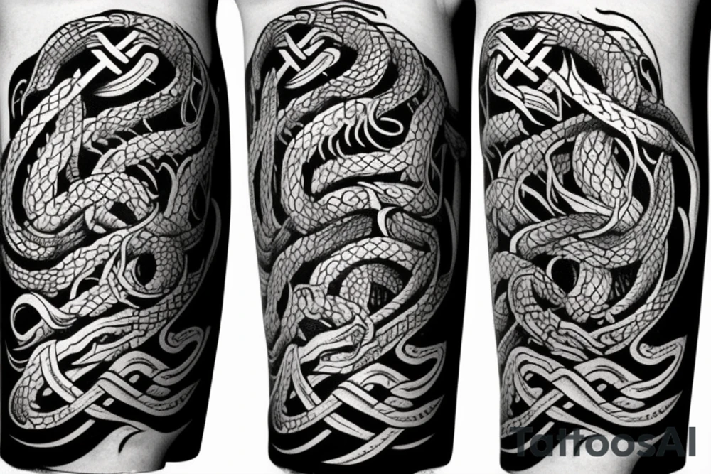 Urnes viking arm sleeve jormungandr  sea serpent tattoo idea