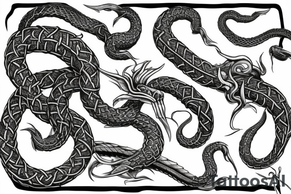 Urnes Church viking arm sleeve jormungandr  sea serpent simple tattoo idea