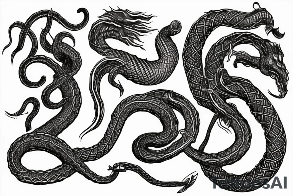 Urnes Church viking arm sleeve jormungandr  sea serpent simple tattoo idea