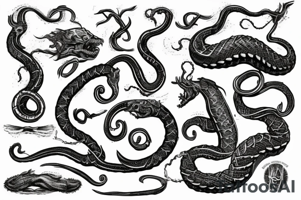 Urnes Church viking arm sleeve jormungandr  sea serpent simple tattoo idea